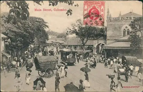 Postcard Colombo Main Street 1909  Ceylon Sri Lanka gel. Hong Kong