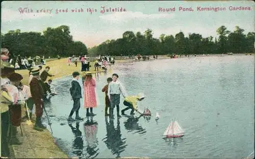 Postcard London Round Pond, Kensington Gardens. 1908