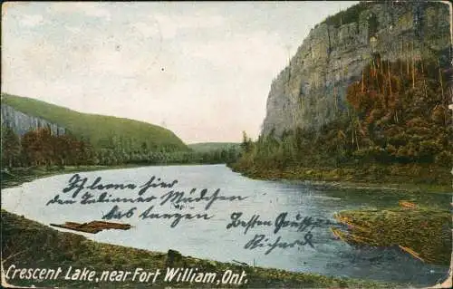 Postcard Fort William-Thunder Bay Ontario Crescent Lake 1908