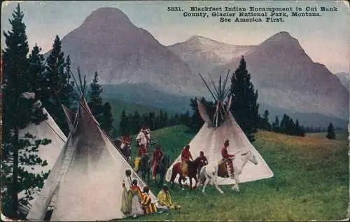 Montana (Allgemein) Native Blackfeet Indian Encampment in Cut Bank 1915  USA