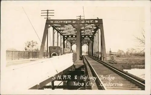 Postcard Yuba City California SNRR & Highway Bridge 1929   USA