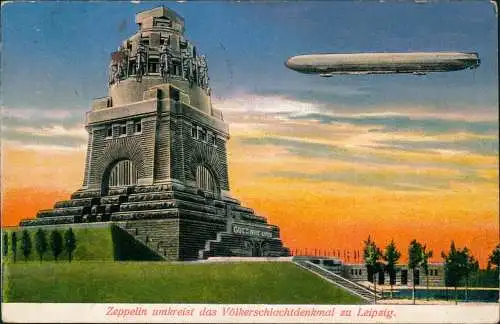 Ansichtskarte Leipzig Völkerschlachtdenkmal Zeppelin 1911  Weihestempel