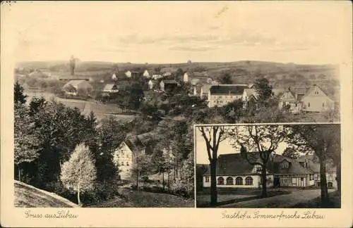 Ansichtskarte Lübau-Rabenau 2 Bild Gasthof u. Stadt 1938  gel. Landpoststempel