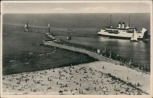 Ansichtskarte Warnemünde-Rostock Mole Schiff Fährschiff Schwerin 1944