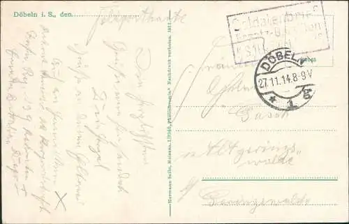 Ansichtskarte Döbeln Königstrasse. 1914  gel. Feldpost Stempel Soldatenbrief