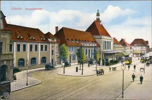 Ansichtskarte Görlitz Zgorzelec Bahnhof, Straßenbahn 1932  Oberlausitz