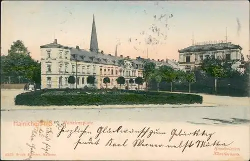 Ansichtskarte Hainichen Wilhelmplatz - Handcolorierte AK 1905