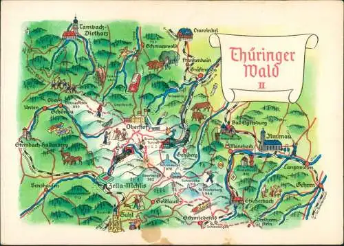 Ansichtskarte .Thüringen Landkarten-Ansichtskarten: Thüringer Wald II 1974