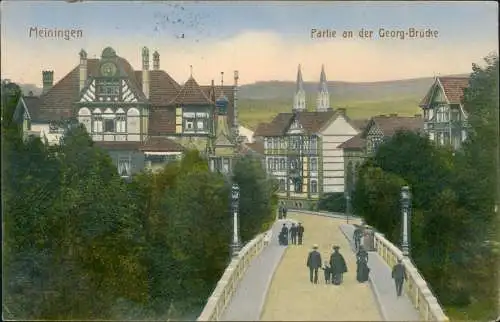 Ansichtskarte Meiningen Partie an der Georg-Brücke 1916