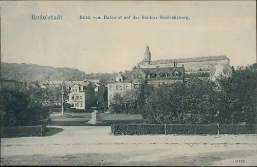 Rudolstadt Blick v. Bahnhof auf das Schloss Heidecksburg 1907   Bahnpoststempel