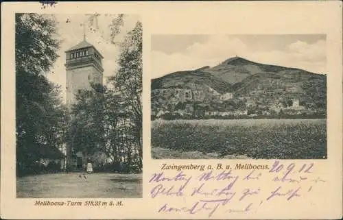 Ansichtskarte Bensheim 2 Bild Malchen Melibokus 1912  gel. Bahnpoststempel