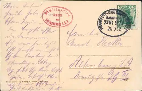 Ansichtskarte Bensheim 2 Bild Malchen Melibokus 1912  gel. Bahnpoststempel