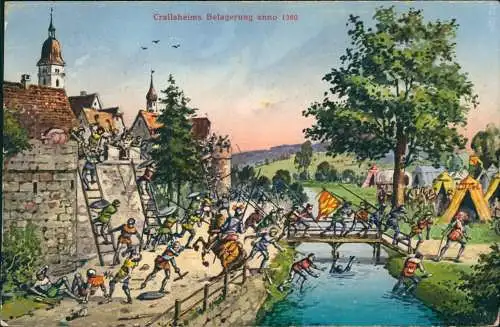 Ansichtskarte Crailsheim Künstlerkarte Belagerung anno 1380/1917