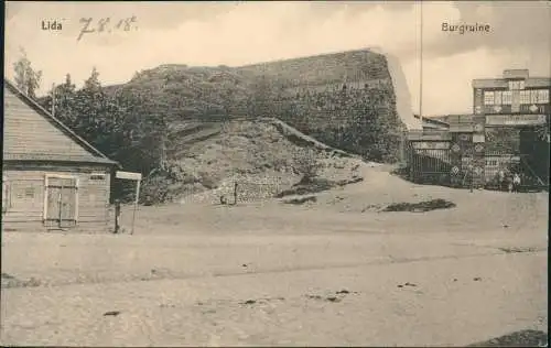 Postcard Lida Ліда Lyda Лида Burgruine 1918  gel. Feldpoststempel