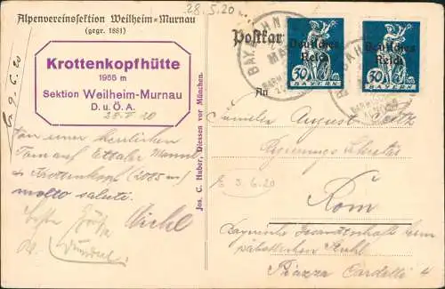 .Bayern Alpen Zugspitze Bischof Alpenvereinssektion Weilheim Murnau 1920