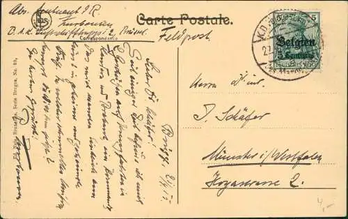 Brügge Brugge Bruges Qual vert. 1915  Deutsche Besetzung Belgien 5C Briefmarke