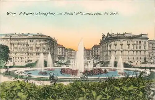 Ansichtskarte Wien Schwarzenbergplatz mit Hochstrahlbrunnen 1912