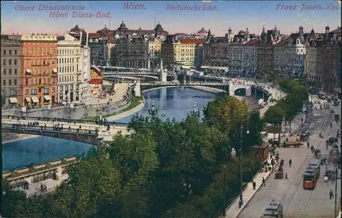 Ansichtskarte Wien Obere Donaustrasse. Hôtel Diana-Bad. 1914