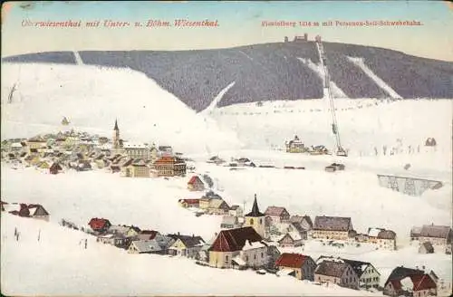 Ansichtskarte Oberwiesenthal Stadt im Winter Fichtelberg Schwebebahn 1927