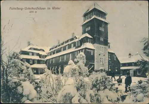 Ansichtskarte Oberwiesenthal Fichtelberg-Unterkunftshaus im Winter 1910