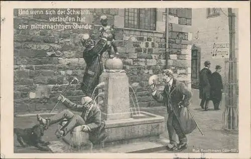 Ansichtskarte Aachen Fischmarkt Brunnen Scherzkarte 1912