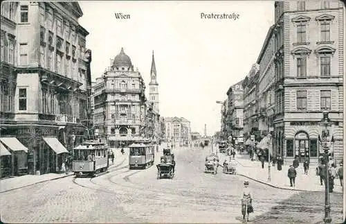 Innere Stadt-Wien Praterstraße Straßenbahn Tram Geschäfte 1912