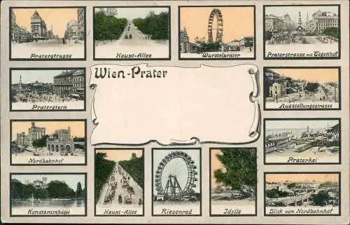 Ansichtskarte Wien Mehrbild Prater Bahnhof Straße Riesenrad uvm 1906