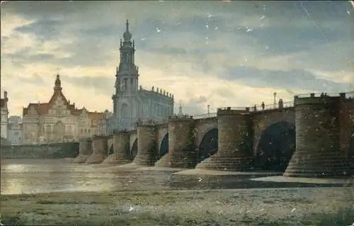 Innere Altstadt-Dresden Augustusbrücke Stimmungsbild Photochromie 1914