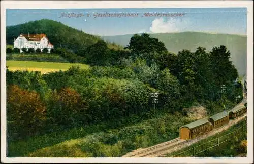 Ansichtskarte Einsiedel-Chemnitz Gaststätte "Waldrauschen" Eisenbahn 1921