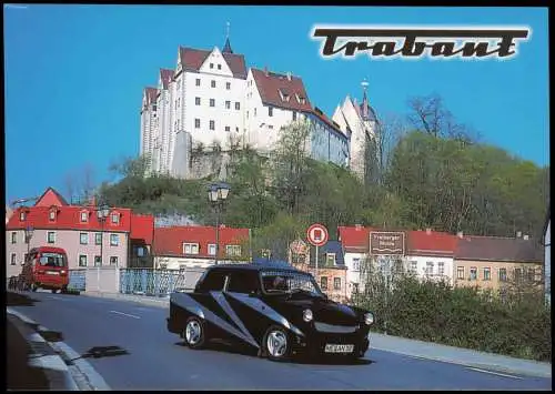 Ansichtskarte Nossen Tuning-Trabant Pöbelmannbrücke Schloss 2000