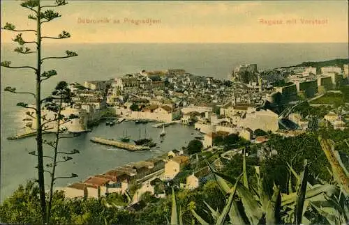 Postcard Ragusa Dubrovnik Stadt und Vorstadt 1914