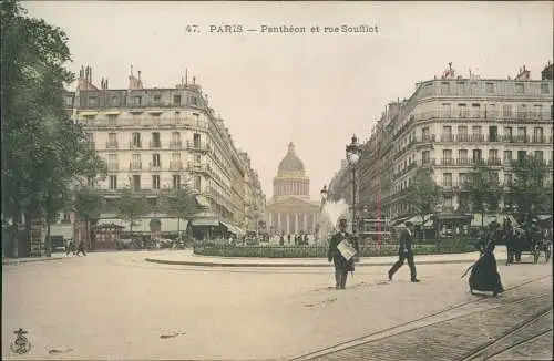 CPA Paris Panthéon et rue Soufflot 1911