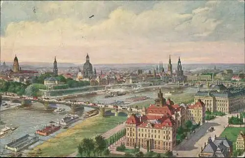 Dresden Künstler AK - Zeppelin Ansicht der Kgl. Ministerien der Altstadt 1915