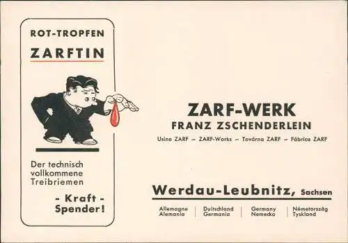 Ansichtskarte Werdau Werbekarte ZARF WERK Leubnitz ZARFTIN 1940