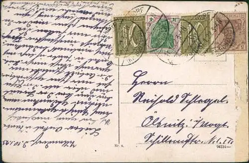 Postcard Bunzlau Bolesławiec Lederne Kanone 1922  gel. Mehrfachfrankatur