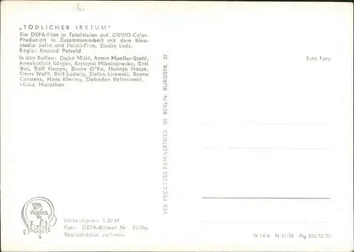 Ansichtskarte  Film Fernsehen Kino Tödlicher Irrtum DDR Film 1970