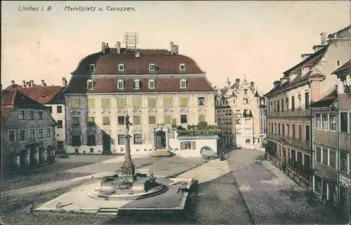 Ansichtskarte Lindau (Bodensee) Marktplatz u. Cavazzen. 1908