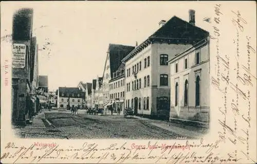 Ansichtskarte Memmingen Weinmarkt, Geschäfte 1901