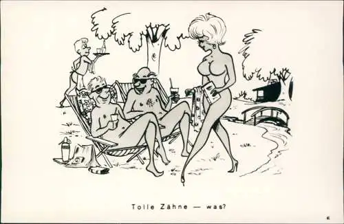 Scherzkarte Scherzkarte FKK nackt nude Tolle Zähne was? 1965