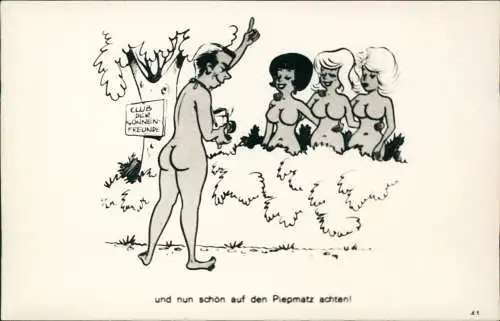 Scherzkarte FKK nackt nude und nun schön auf den Piepmatz achten! 1965