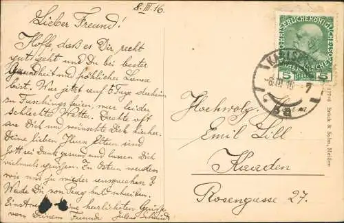 Postcard Karlsbad Karlovy Vary Freundschaftshöhe 1916