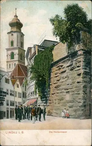 Ansichtskarte Lindau (Bodensee) Die Heidenmauer. Männergruppe 1908