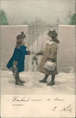 Ansichtskarte  Kinder Mädchen im Winter vor Tor 1903