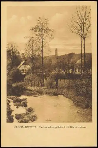 Niederlungwitz-Glauchau Partie am Lungwitzbach mit Bismarckturm 1910