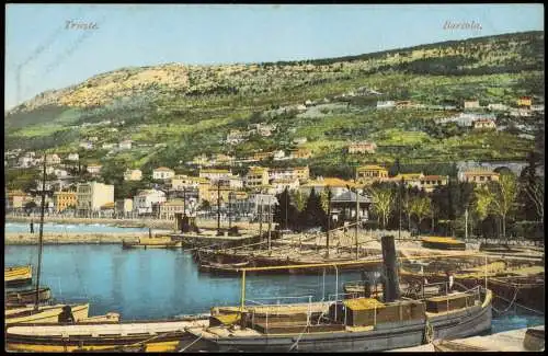 Cartoline Triest Trieste Panorama-Ansicht, Barcola, Schiffe Boote 1910