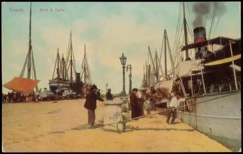 Cartoline Triest Trieste Molo S. Carlo, Porto Hafen, Schiffe Dampfer 1910