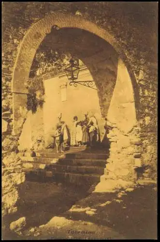 Cartoline Taormina Ortsansicht, Cappucini Treppen Leute 1910