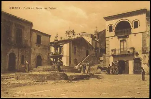 Taormina Piazza del Duomo con Fontana, Platz mit Brunnen-Anlage 1910