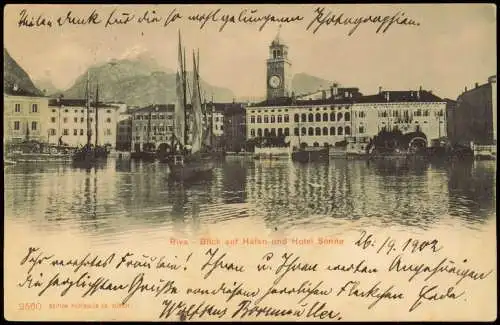 Cartoline Riva del Garda Blick auf Hafen und Hotel Sonne 1900