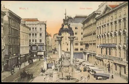 Ansichtskarte Wien Hoher Markt, Geschäftsviertel, Brunnen/Denkmal 1910